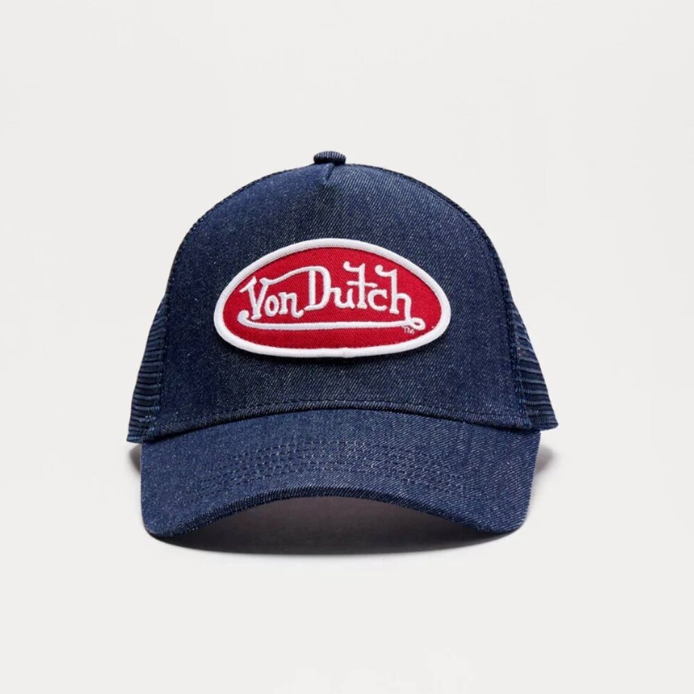 Von Dutch Denim Trucker Snapback Hat Cap Blue